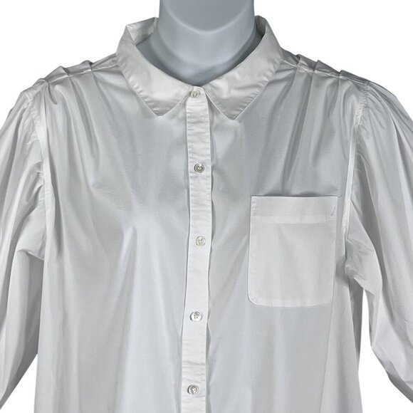 Philosophy Womans 3X White Button Up Blouse Balloon Sleeves Pocket Minimalist - Picture 4 of 16